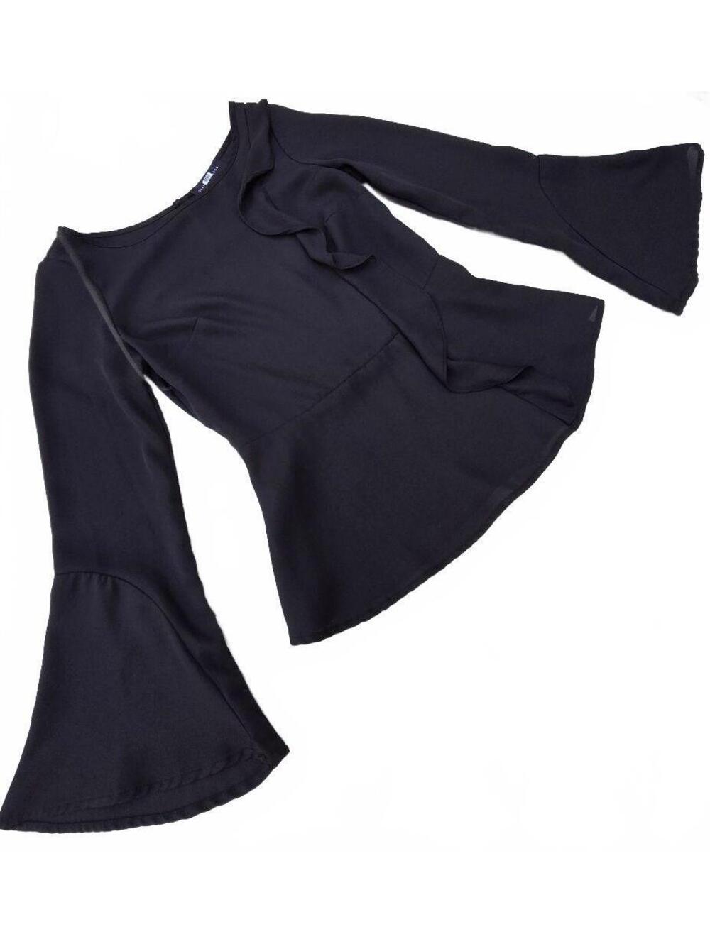 Slate & Willow Black Peplum Top XS Bell Sleeves Ruffle Cottagecore Grunge Fairy